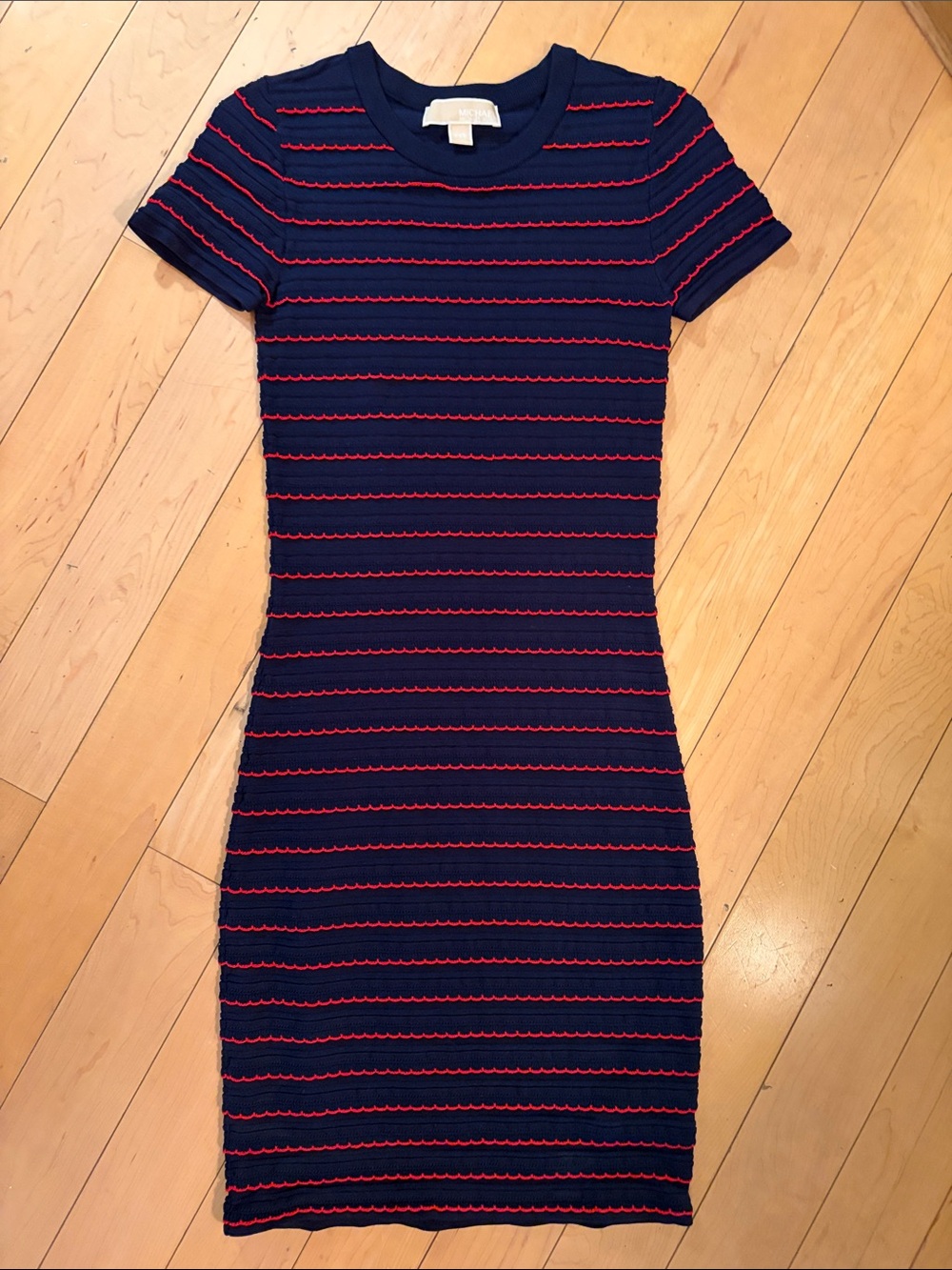 Navy and Red Striped Knit Bodycon Dress
